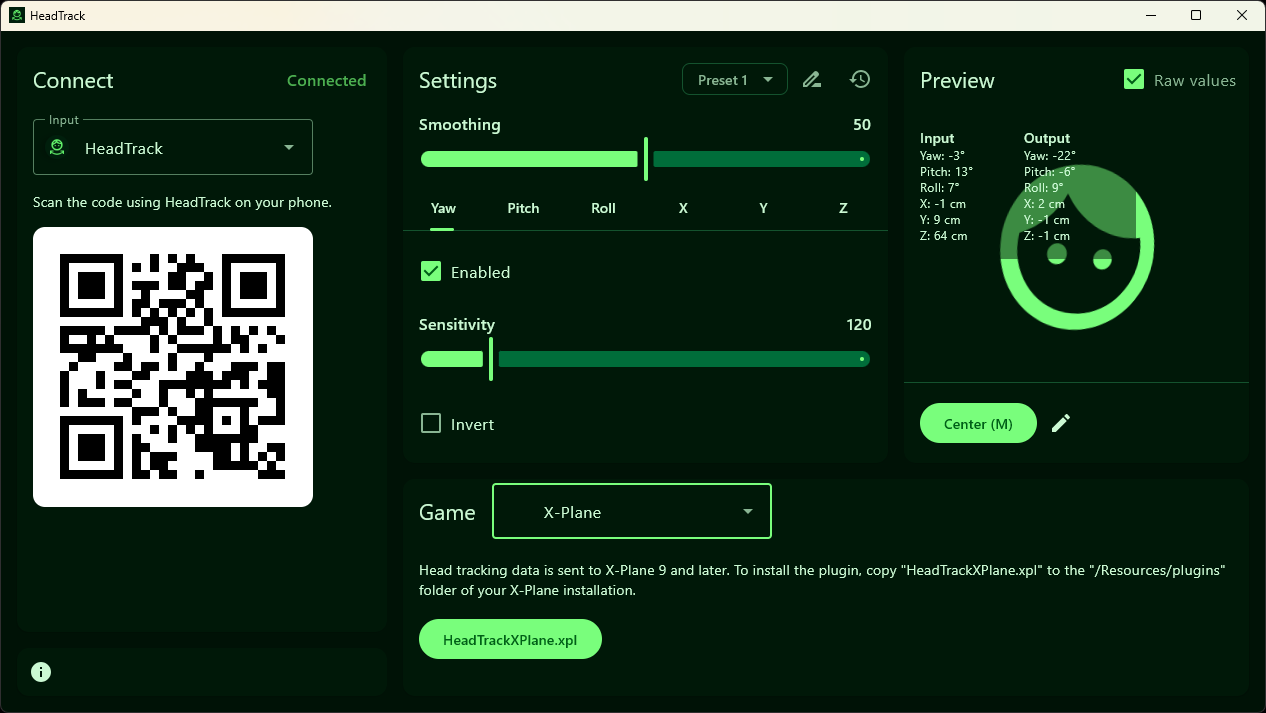 Screenshot of HeadTrack app